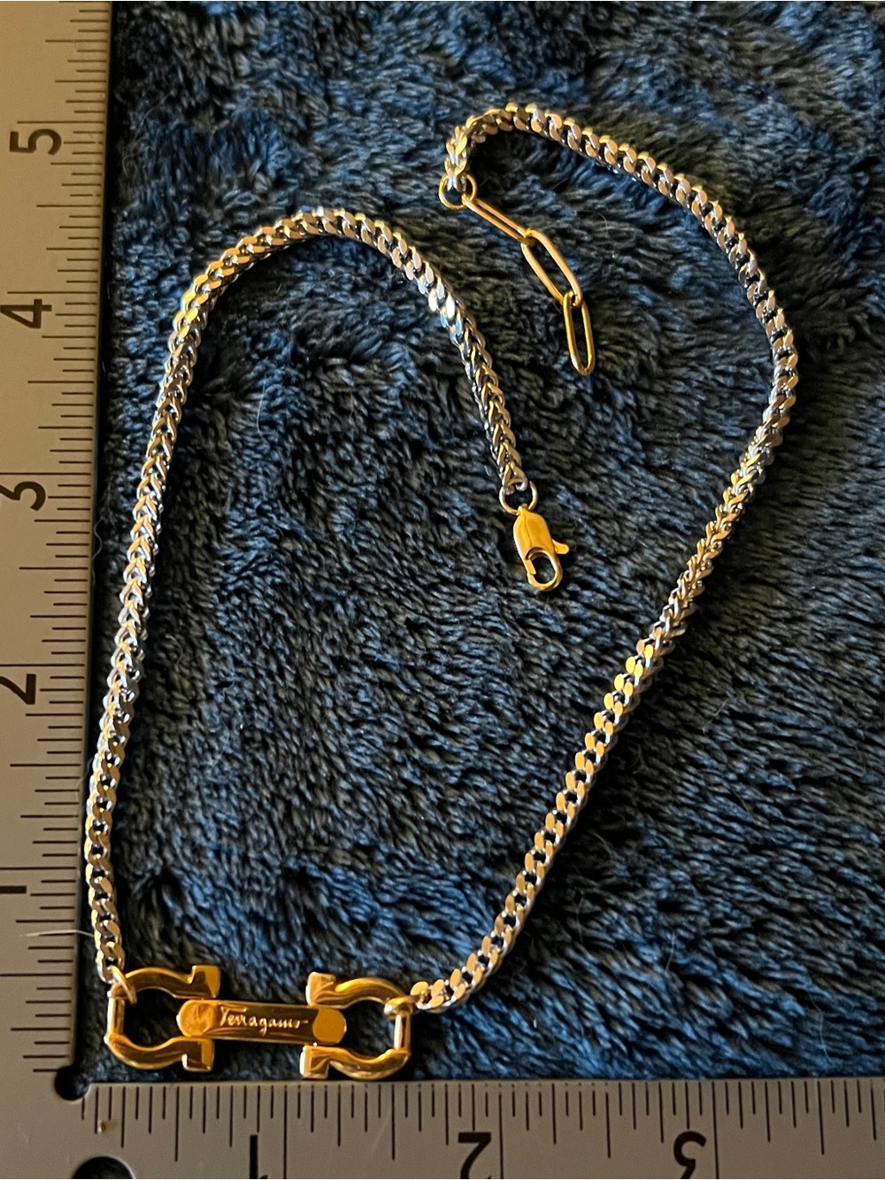 Custom Vintage Salvatore Ferragamo Two-tone Necklace 15-16.5โ - Picture 8 of 11